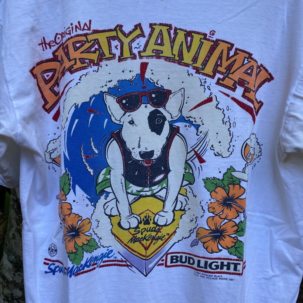 Bud Light Beer Spuds MacKenzie Vintage 80s T Shirt Breweriana Made In USA Large